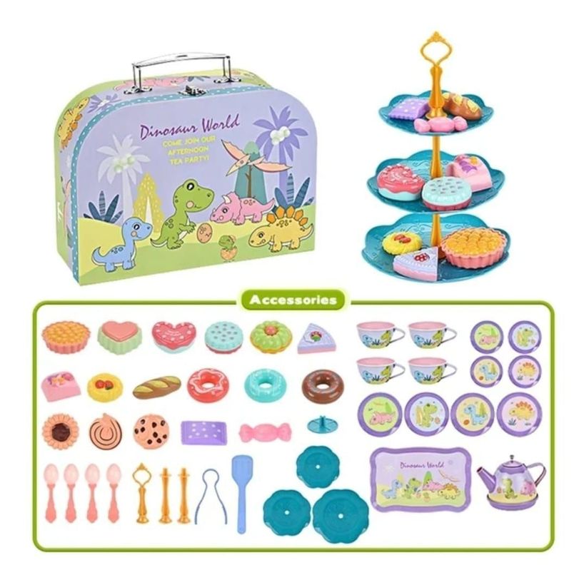 SET DE TAZAS DE TE, MALETA DE JUGUETE PARA NIÑAS DINOSAURIO-1