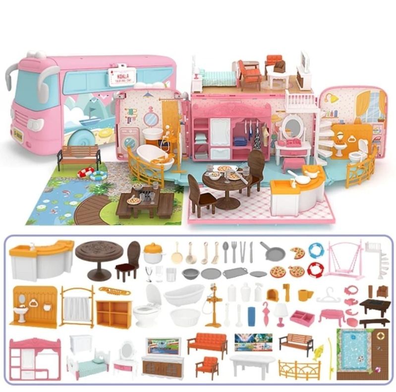 BUS KOALA JUGUETE CASA DE MUÑECAS CON ACCESORIOS 72 PIEZAS-2