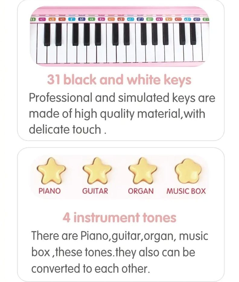 PIANO BAOLI TECLADO NIÑOS 31 TECLAS MICROFONO CONECTOR MP3 NEGRO-6