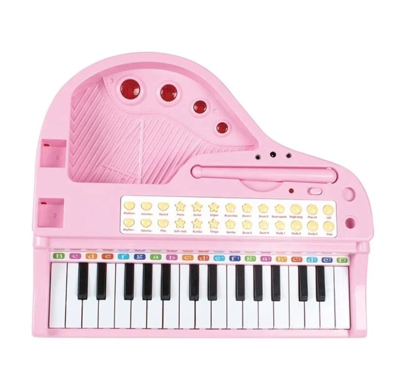 PIANO BAOLI TECLADO NIÑOS 31 TECLAS MICROFONO CONECTOR MP3 ROSADO-4