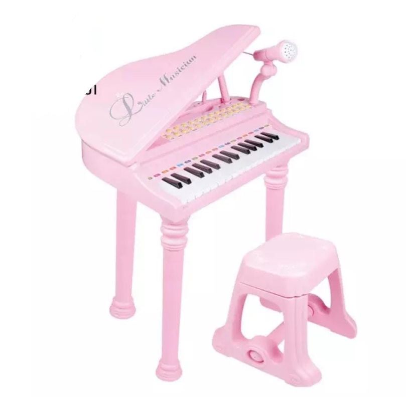 PIANO BAOLI TECLADO NIÑOS 31 TECLAS MICROFONO CONECTOR MP3 ROSADO-5