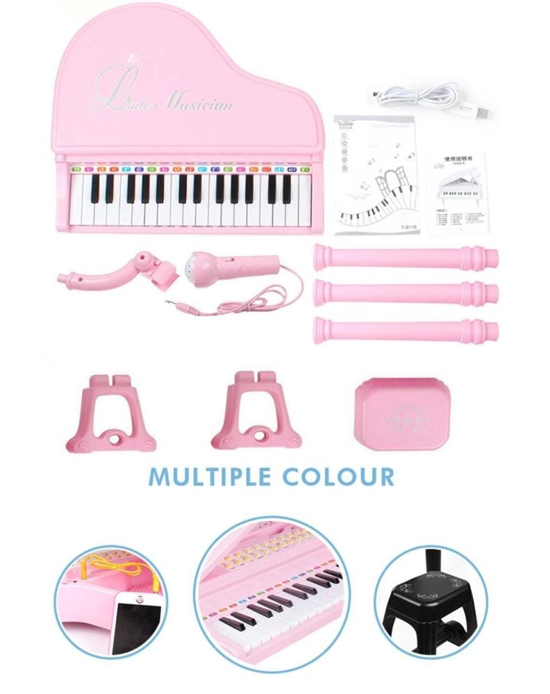 PIANO BAOLI TECLADO NIÑOS 31 TECLAS MICROFONO CONECTOR MP3 ROSADO-7