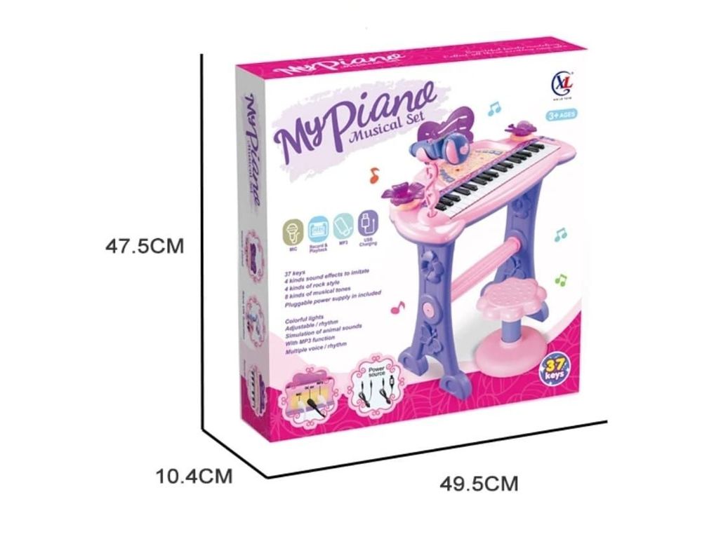 PIANO TECLADO 37 TECLAS MICROFONO CON CONECTOR MP3 Y LUZ-1
