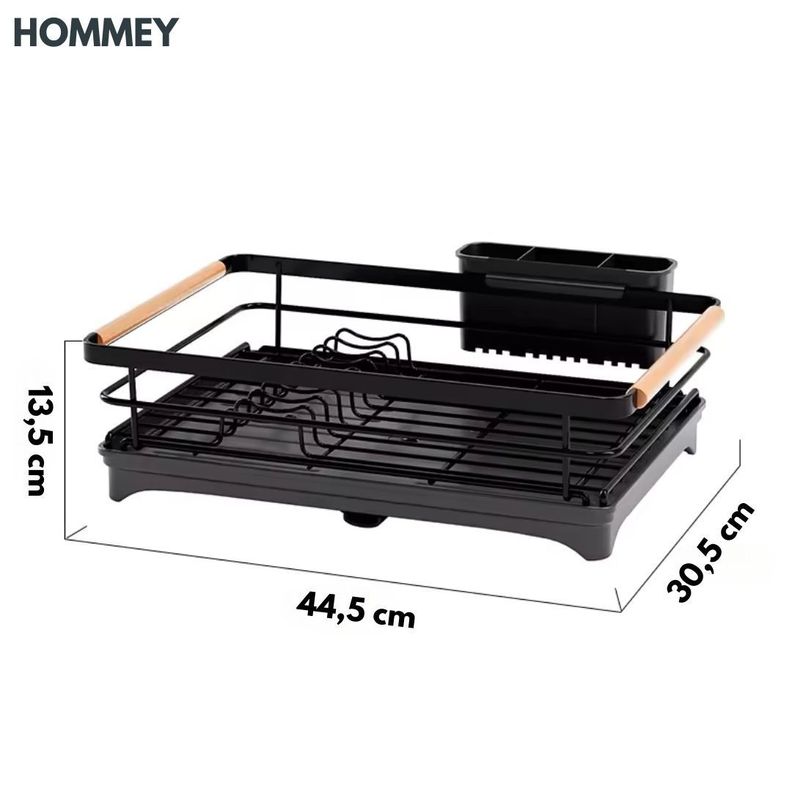 Secaplatos Escurridor 1 Nivel Acero Inox Negro Hommey-1