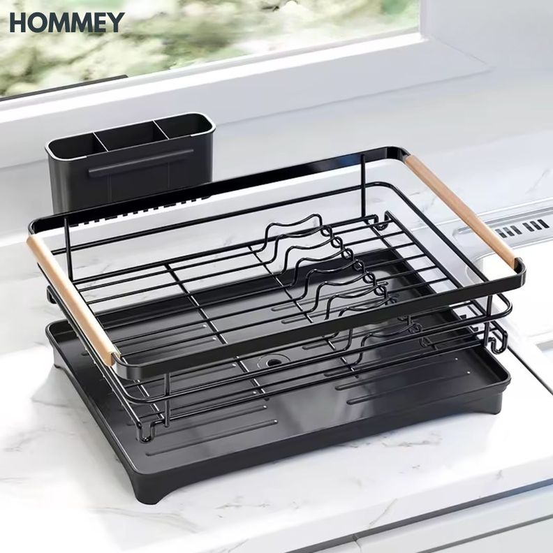 Secaplatos Escurridor 1 Nivel Acero Inox Negro Hommey-4