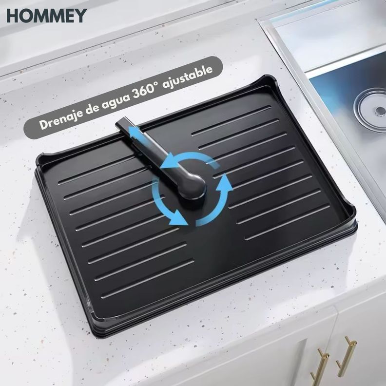 Secaplatos Escurridor 1 Nivel Acero Inox Negro Hommey-2