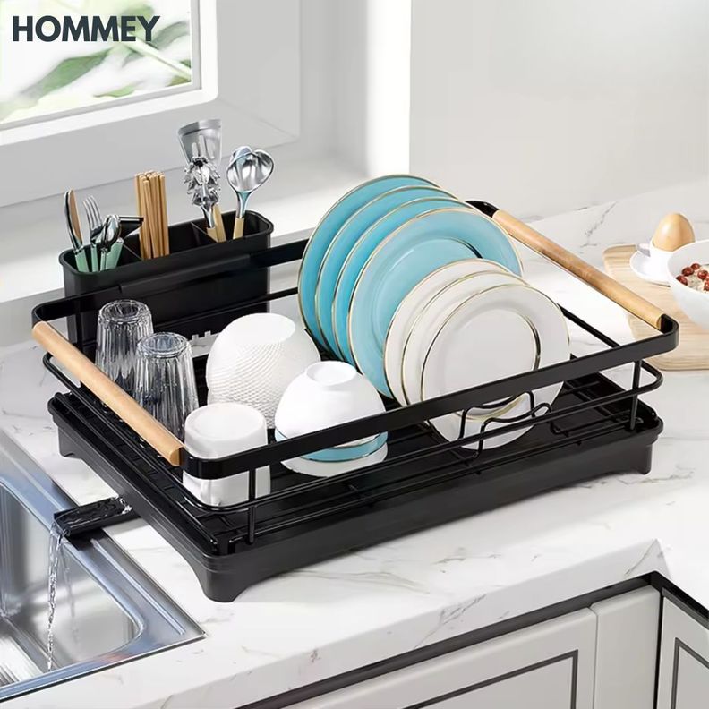 Secaplatos Escurridor 1 Nivel Acero Inox Negro Hommey-3