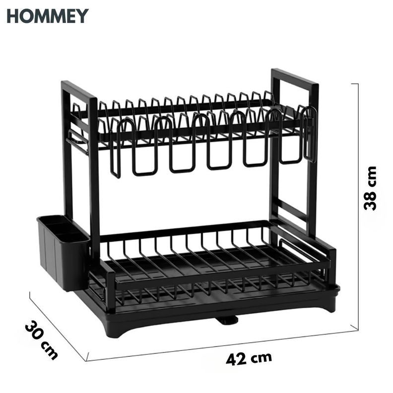 Secaplatos Escurridor 2 Niveles Negro Hommey-1