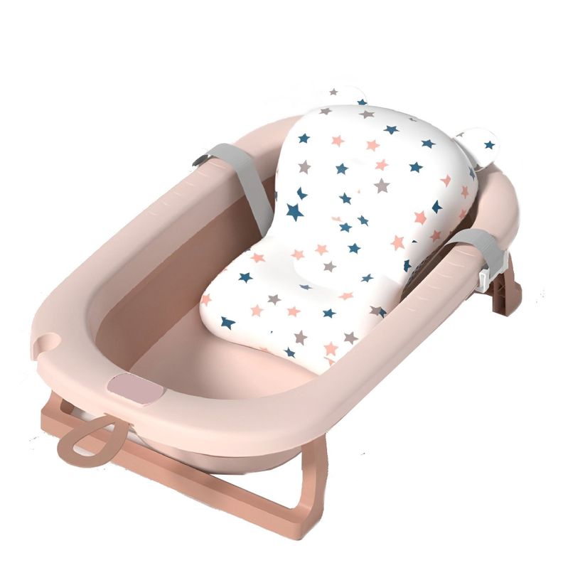 Bañera Plegable para Bebé con Cojín de Baño color Rosa-0