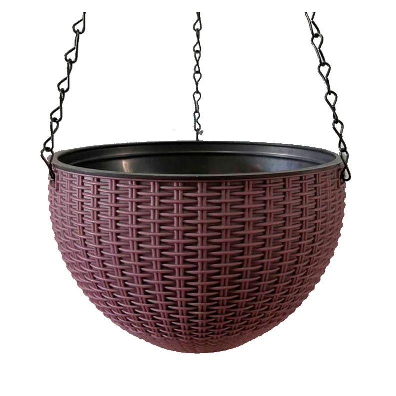 Macetero Colgante Plástico Diseño Ratan Café-1