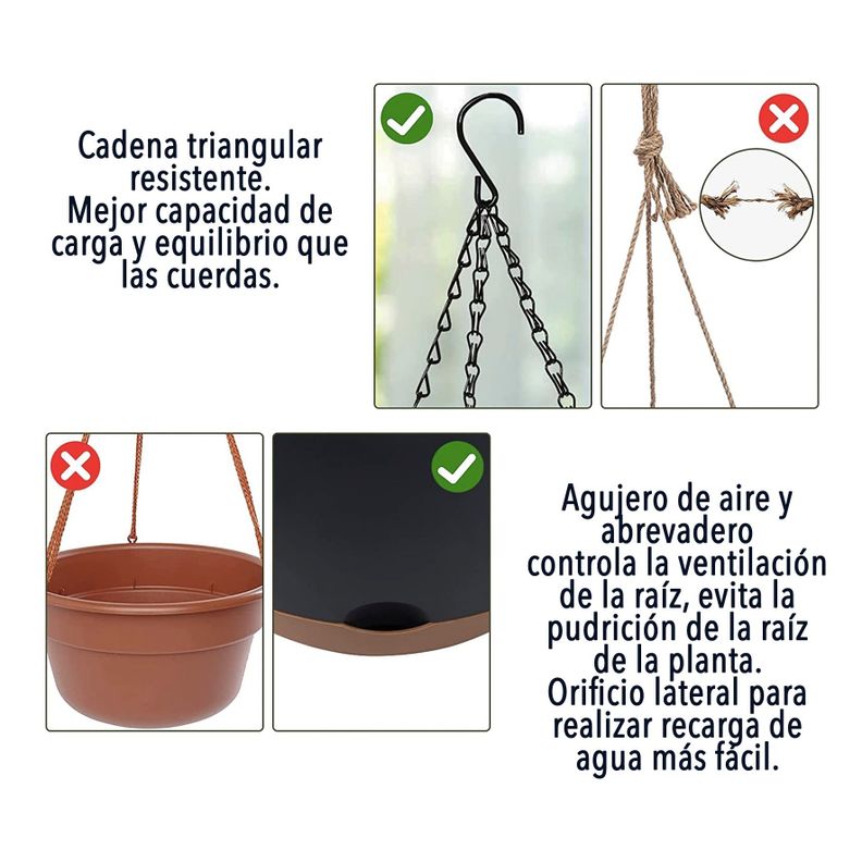 Kit 4 Macetero Colgante con Bandeja Extraíble y Drenaje L Negra-4