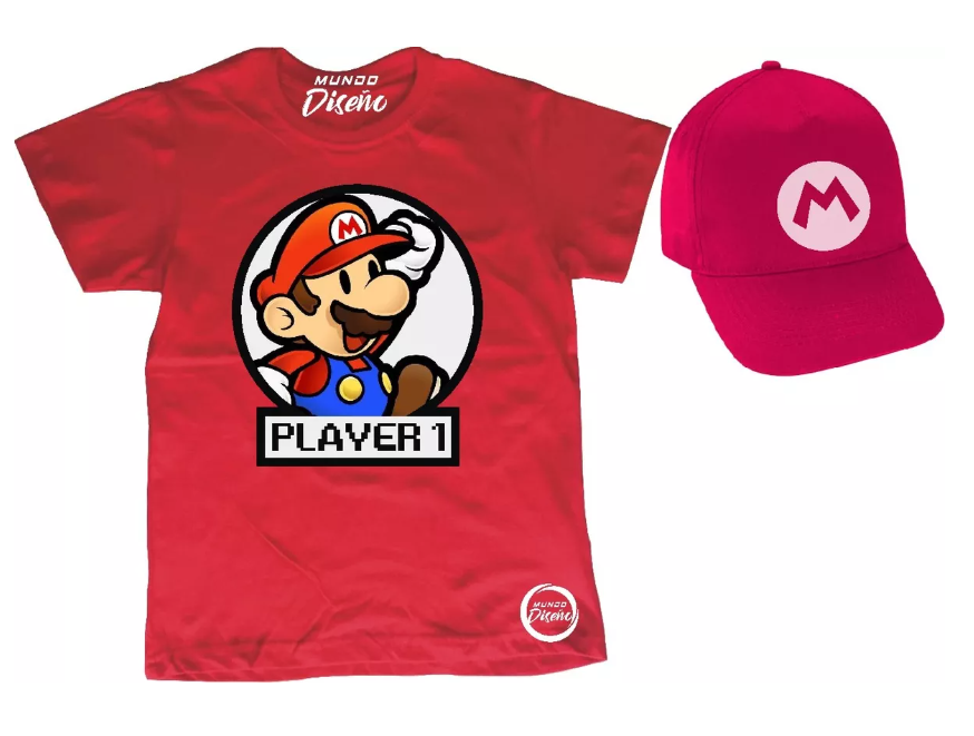 Polera De Niño Manga Corta Mario Bros Player 1 + Jockey-1