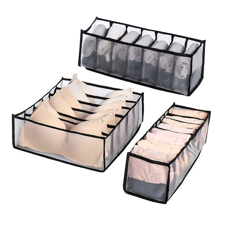 Juego De 3 Cajas De Almacenamiento Para Ropa Interior Negro-0