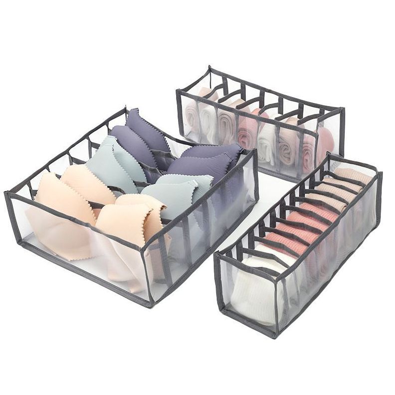 Juego De 3 Cajas De Almacenamiento Para Ropa Interior Gris-0