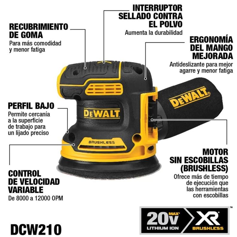 Lijadora Orbital Inalmabrica Dewalt DCW210B-1