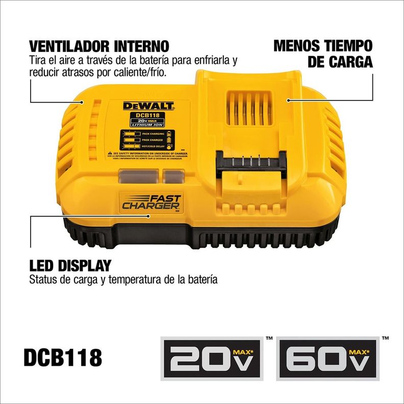 Cargador Flexvolt Litio Ion 20v-60v Dewalt Dcb118-b2-3