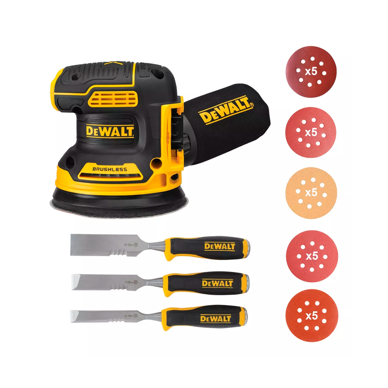 Lijadora Roto Orbital Inal. Dewalt Dcw210b + 25 Lijas + 3 Formones-0