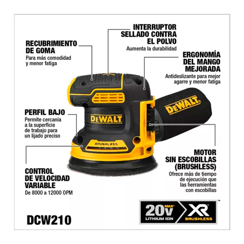 Lijadora Roto Orbital Inal. Dewalt Dcw210b + 25 Lijas + 3 Formones-1