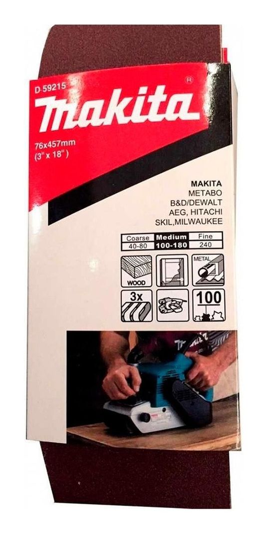 Lija De Banda 318'' 3 Pzs G100 Madera-metal D-59215 Makita Blanco