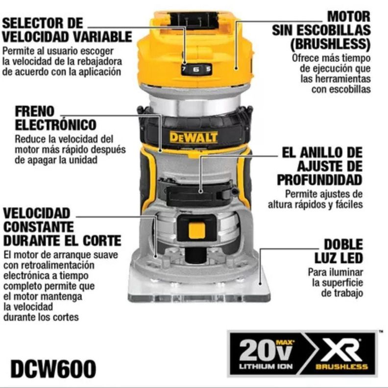 Fresadora Inalambrica Dewalt Dcw600b 20v Xr Brushless - C/en-1
