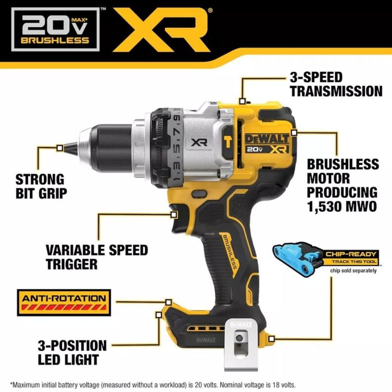 Taladro percutor 1/2" 20V XR Dewalt DCD1007B - Sin baterías-2