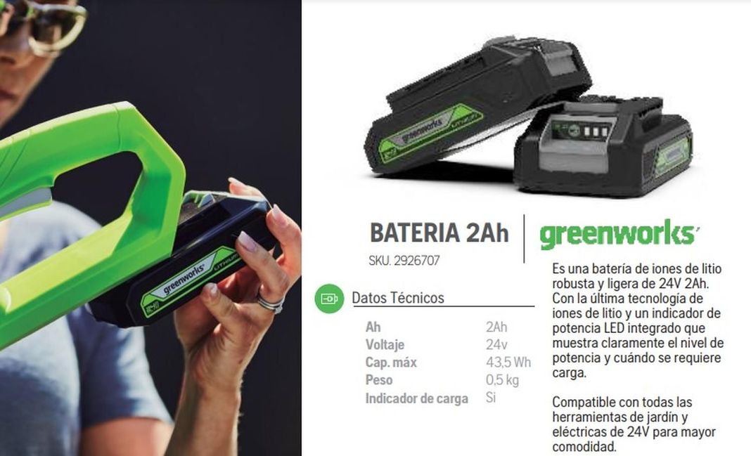 Batería Greenworks 24V - 2.0 AH - 2926707-4