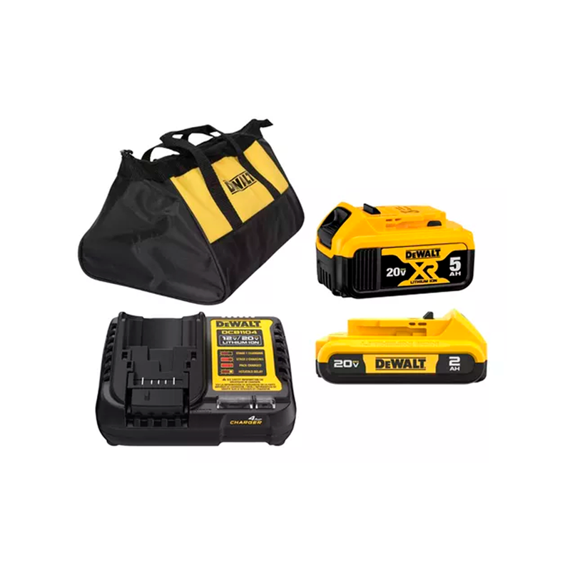 Kit 2 Baterías 20V + Cargador DCB1104 y Bolso Dewalt DCB225CK-B2-0