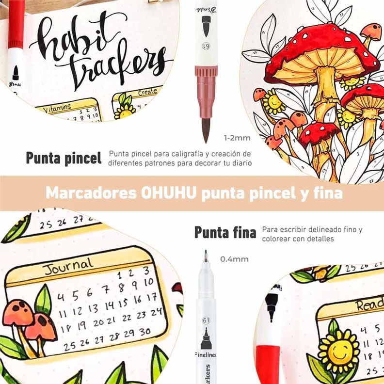 OHUHU MAUI 100 MARCADORES A BASE DE AGUA,PINCEL&FINELINER-3