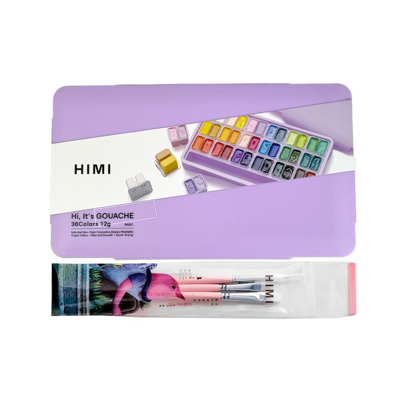 HIMI Set Gouache 36 Colores Twin Cup 12g + 3 Pinceles Morado