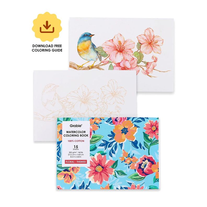 Libro Acuarela Colorear 100% Algodon 15 hojas A5 300g Floral Surtido
