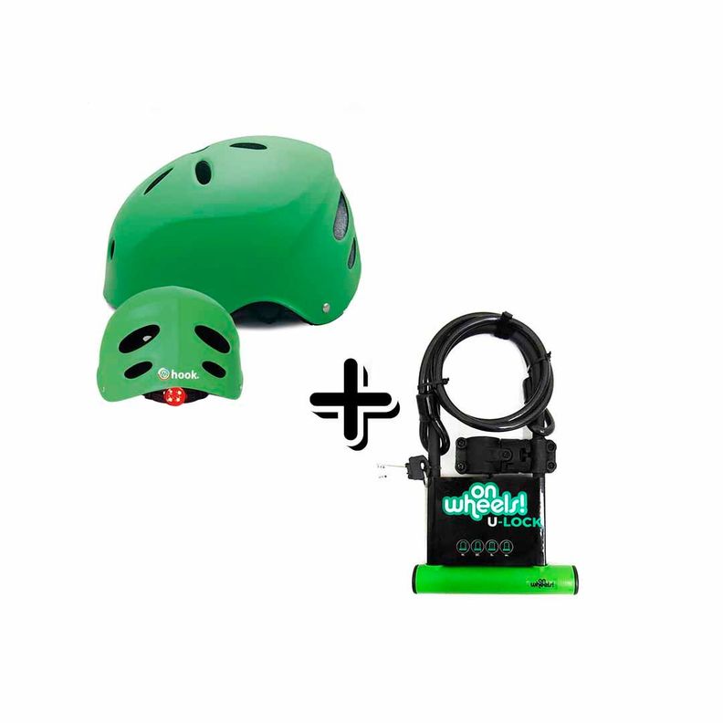 Casco Con Luz Verde + Candado Ow Largo Con Piola Y Soporte-0