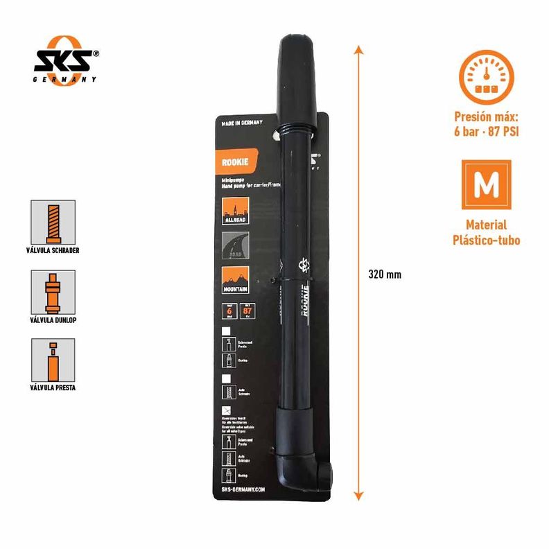 Bombin Mini Rookie -320mm De Mano Para Bicicleta Sks-1