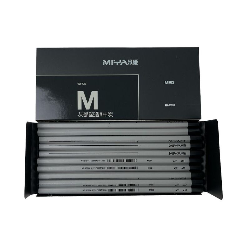 LÁPIZ DE CARBÓN MIYA M SERIES 10UNDS, MEDIO DURO-2