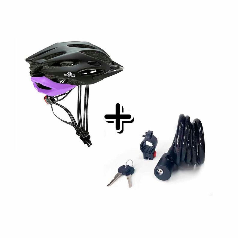 Casco Sport Negro Morado Para Bicicleta + Cadena-0