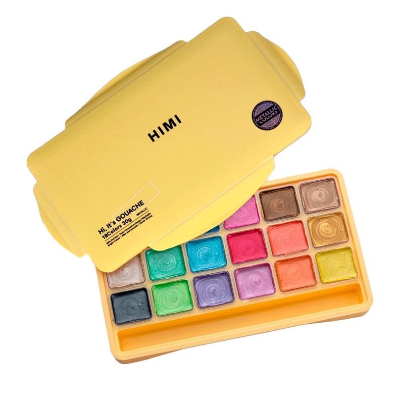 Pintura gouache metalizada Himi 18 colores 30ml sin pinceles Amarillo