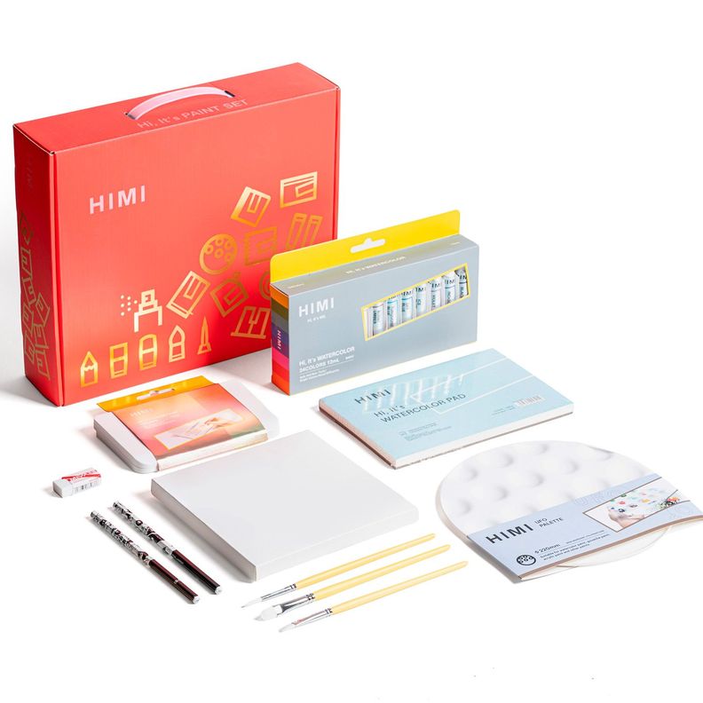 HIMI Kit de Acuarela 24 tubos y 12 metalizadas +9 accesorios