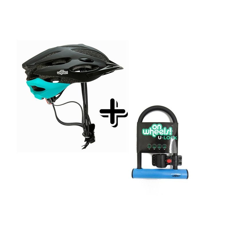 Casco On Wheels Sport Para Bicicleta Negro Azul + Candado-0