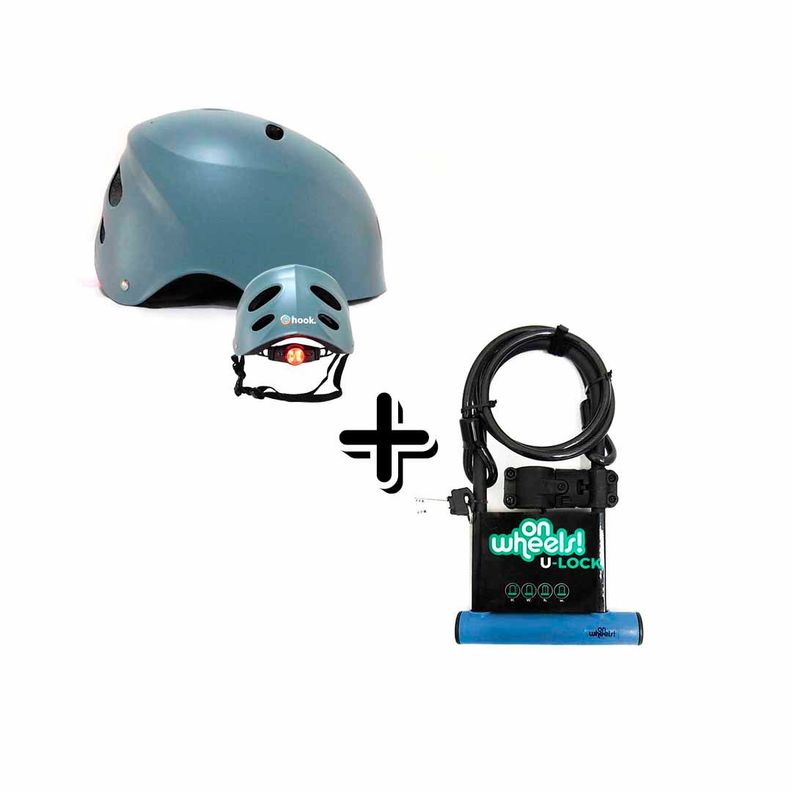 Casco Hook Con Luz Gris + Candado Largo Con Piola Y Soporte-0