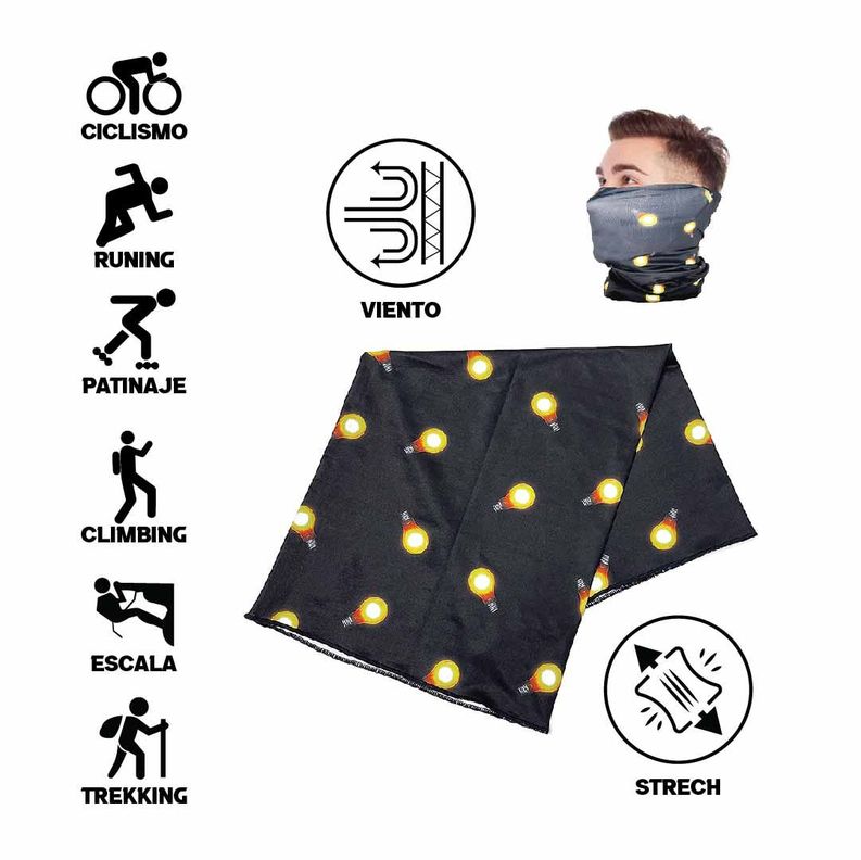 Bandana Multifuncional Tubular Negra Diseño Ampolletas-2