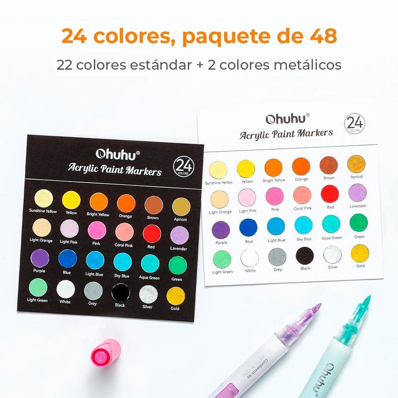 Ohuhu 48 Marcadores Acrílicos 24 Colores Fina y Reversible-1