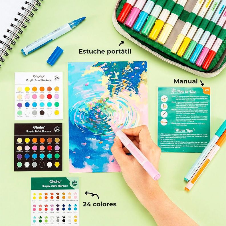 Ohuhu 48 Marcadores Acrílicos 24 Colores Fina y Reversible-4