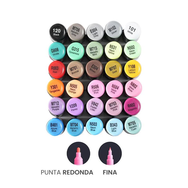 Ohuhu 30 marcadores acrílicos punta fina y redonda-3