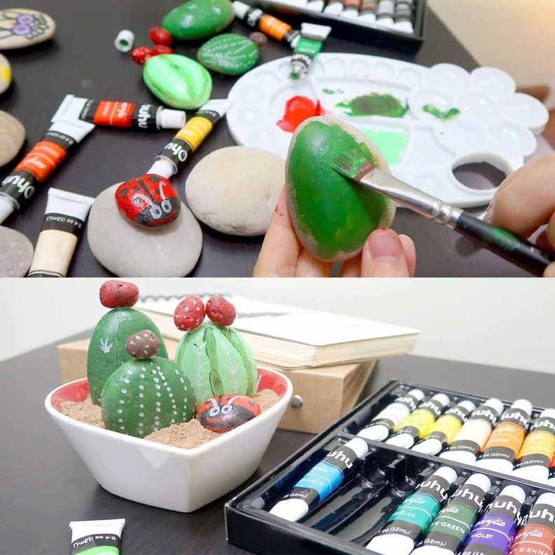 Set 24 Pinturas Acrílicas 12ml + 6 Pinceles-1