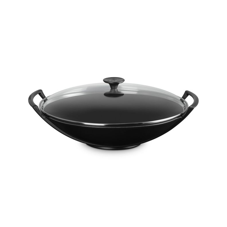Le Creuset Wok Con Tapa De Vidrio 36Cm Negro Mate Hierro
