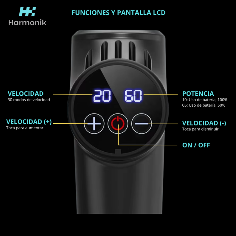 Pistola Masajeadora Cuerpo Completo Harmonik A2 Gris + 06 Cabezales-3