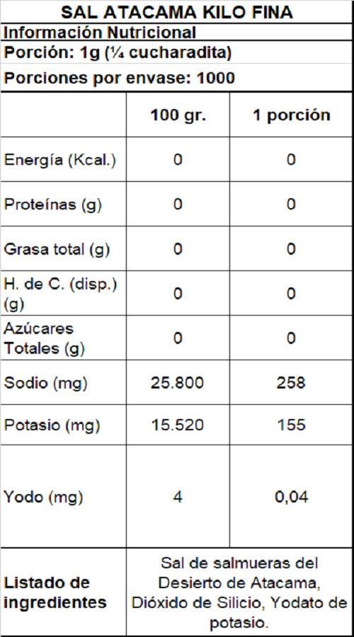 Sal Atacama Fina Reducida en Sodio - 1 Kg-1