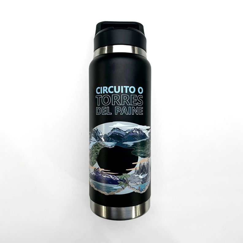 Botella Acero Inox Aislamiento De Doble Pared 750ml Circuito O Torres Paine Negro