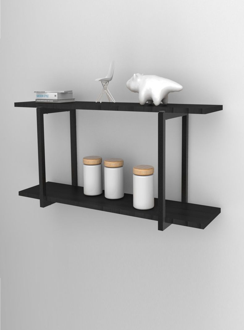 Repisa tipo Industrial 2 tablas 90x20 cm NEGRO - Brasforma-0