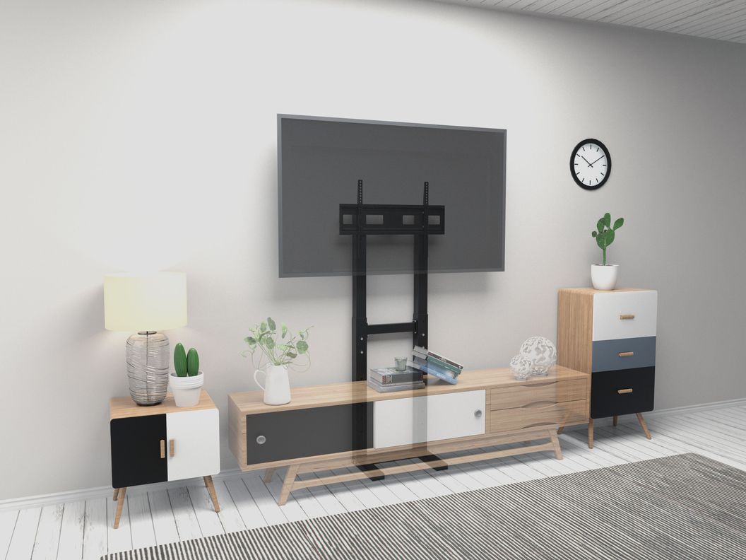 SOPORTE PEDESTAL TV CONTRA PARED 32" A 85" SIN PERFORACIONES!-2