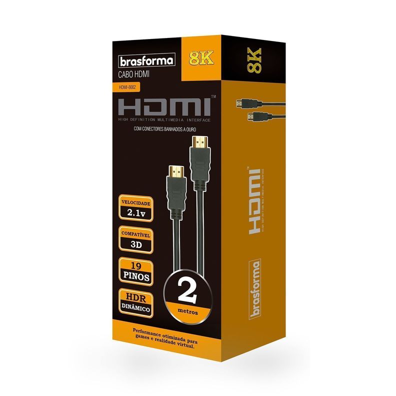 Cable HDMI 8K - 2mts - 2.1V - 3D Ready - ARC - HDR - HDMI8002 Brasforma
